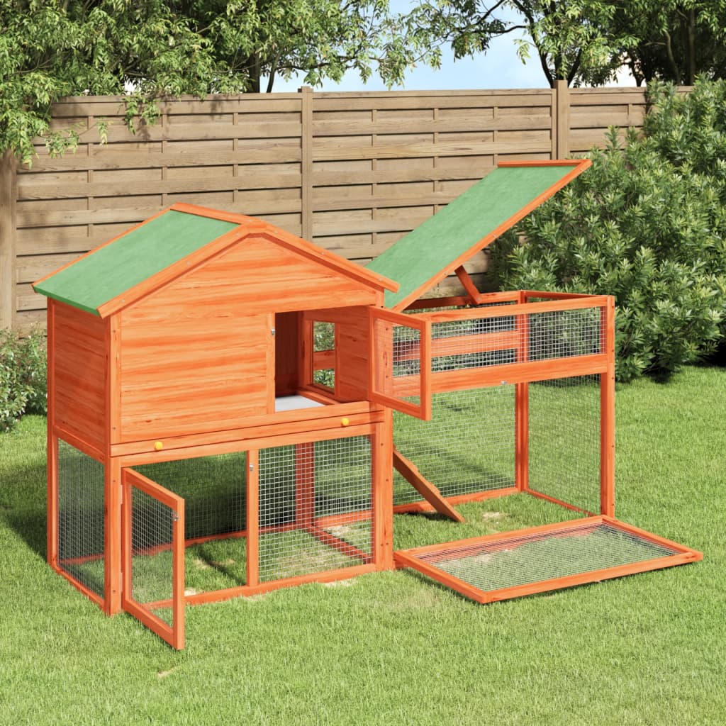 vidaXL Rabbit Hutch Brown 185,5x60,5x109,5 cm Solid Wood Pine 1
