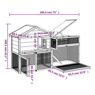 Rabbit Hutch Grey 185.5x60.5x109.5 cm Solid Wood Pine