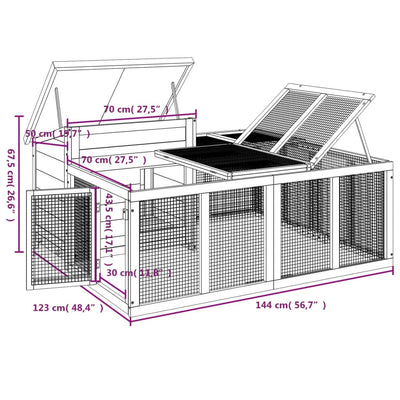 Rabbit Hutch Brown 144x123x67.5 cm Solid Wood Pine