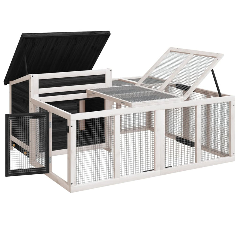 Rabbit Hutch Grey 144x123x67.5 cm Solid Wood Pine