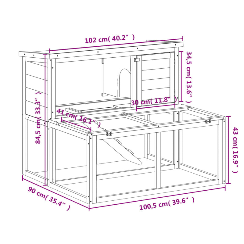 Rabbit Hutch Grey 102x90x84.5 cm Solid Wood Pine