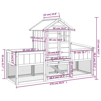 Rabbit Hutch Mocha 170x63x113 cm Solid Wood Pine