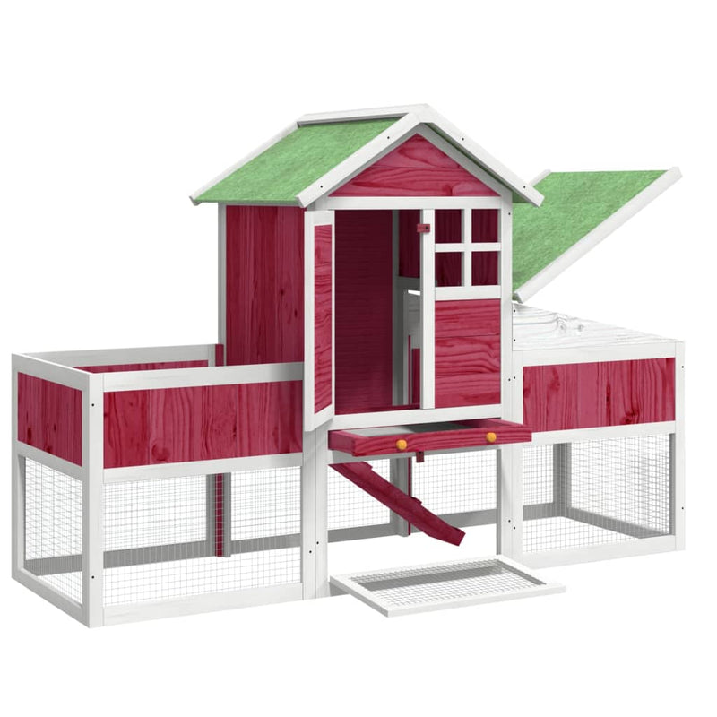 Rabbit Hutch Red 170x63x113 cm Solid Wood Pine