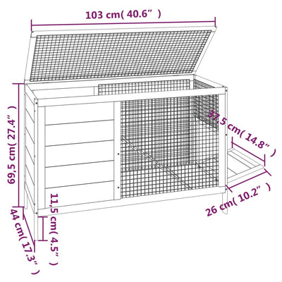 Rabbit Hutch Brown 103x44x69.5 cm Solid Wood Pine