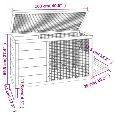 Rabbit Hutch Grey 103x44x69.5 cm Solid Wood Pine