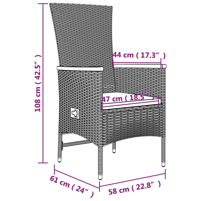 Juego de comedor de jardín de 3 piezas de ratán sintético gris y madera maciza de acacia