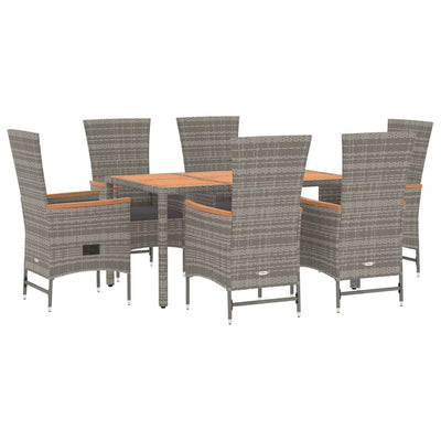 7 Piece Garden Dining Set Grey Poly Rattan&Solid Wood Acacia