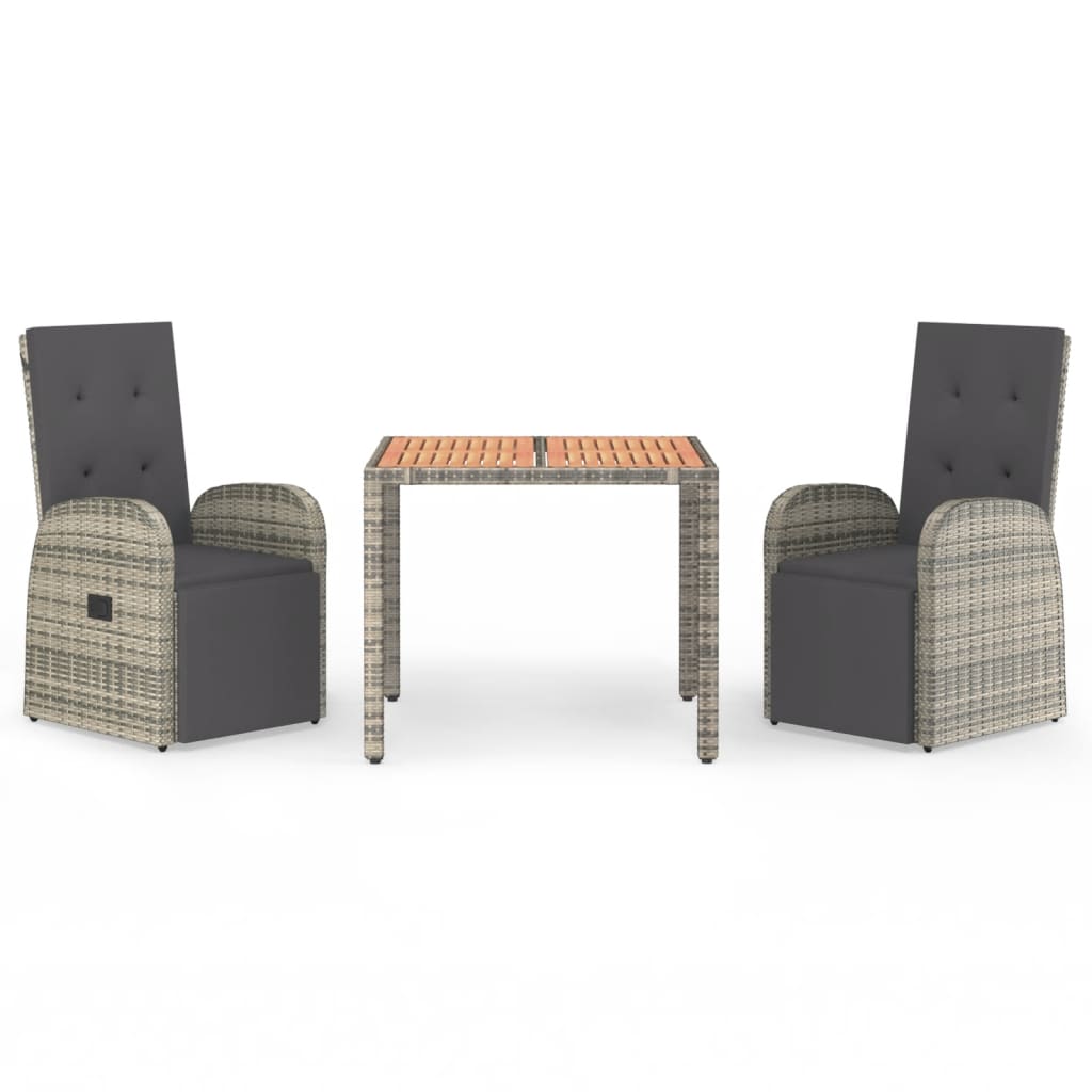 Garden Dining Set Grey Poly Rattan&Solid Wood Acacia 90 x 90 x 75 cm 3