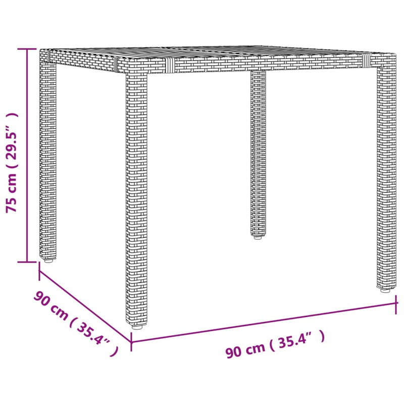 Juego de comedor de jardín de 3 piezas de ratán sintético gris y madera maciza de acacia