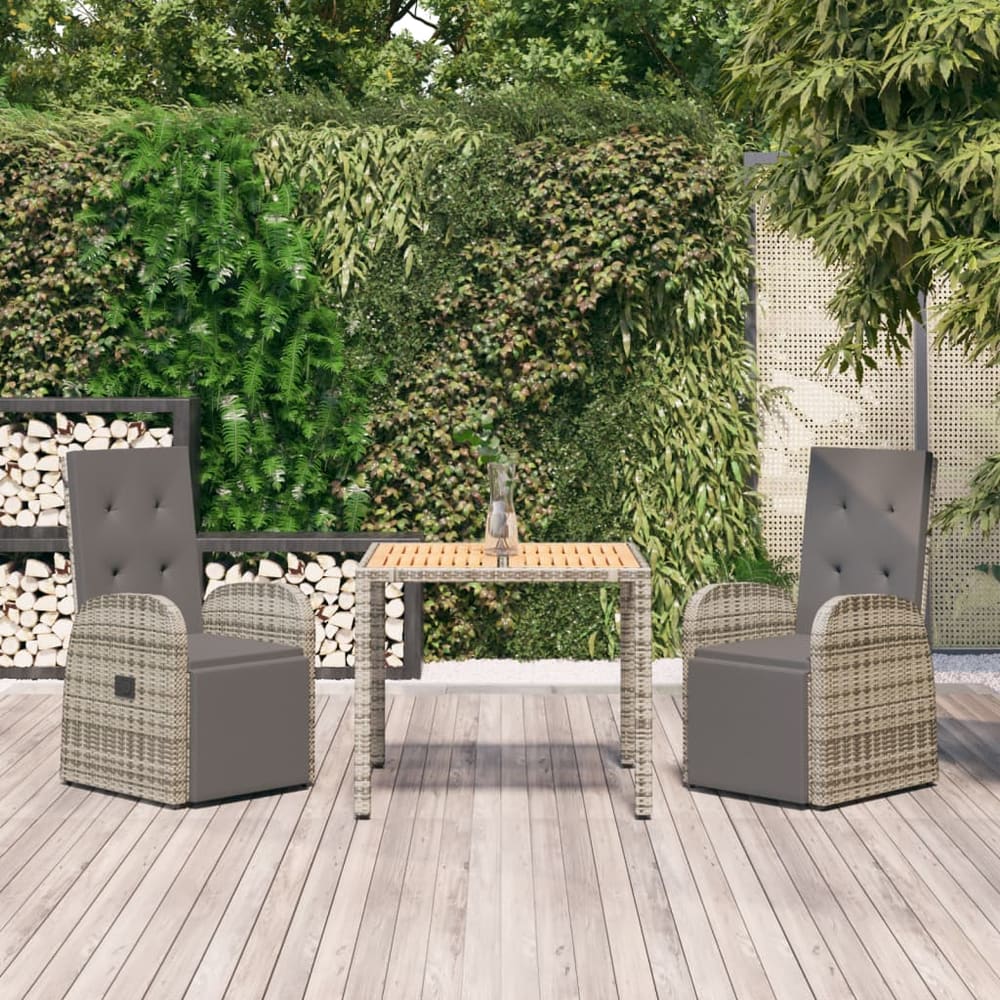 Garden Dining Set Grey Poly Rattan&Solid Wood Acacia 90 x 90 x 75 cm 3