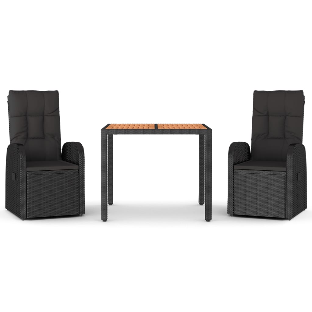 5 Piece Garden Dining Set Black Poly Rattan&Solid Wood Acacia 90 x 90 x 75 cm 2x reclining chair