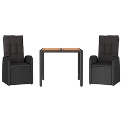 5 Piece Garden Dining Set Black Poly Rattan&Solid Wood Acacia 90 x 90 x 75 cm 2x reclining chair