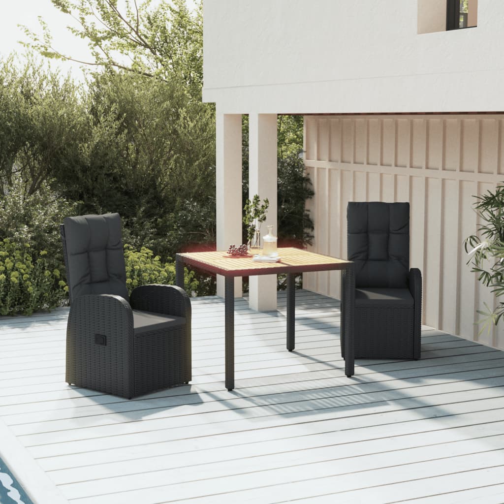 5 Piece Garden Dining Set Black Poly Rattan&Solid Wood Acacia 90 x 90 x 75 cm 2x reclining chair