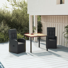 5 Piece Garden Dining Set Black Poly Rattan&Solid Wood Acacia 90 x 90 x 75 cm 2x reclining chair