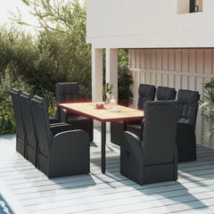 5 Piece Garden Dining Set Black Poly Rattan&Solid Wood Acacia 190 x 90 x 75 cm 8x reclining chair