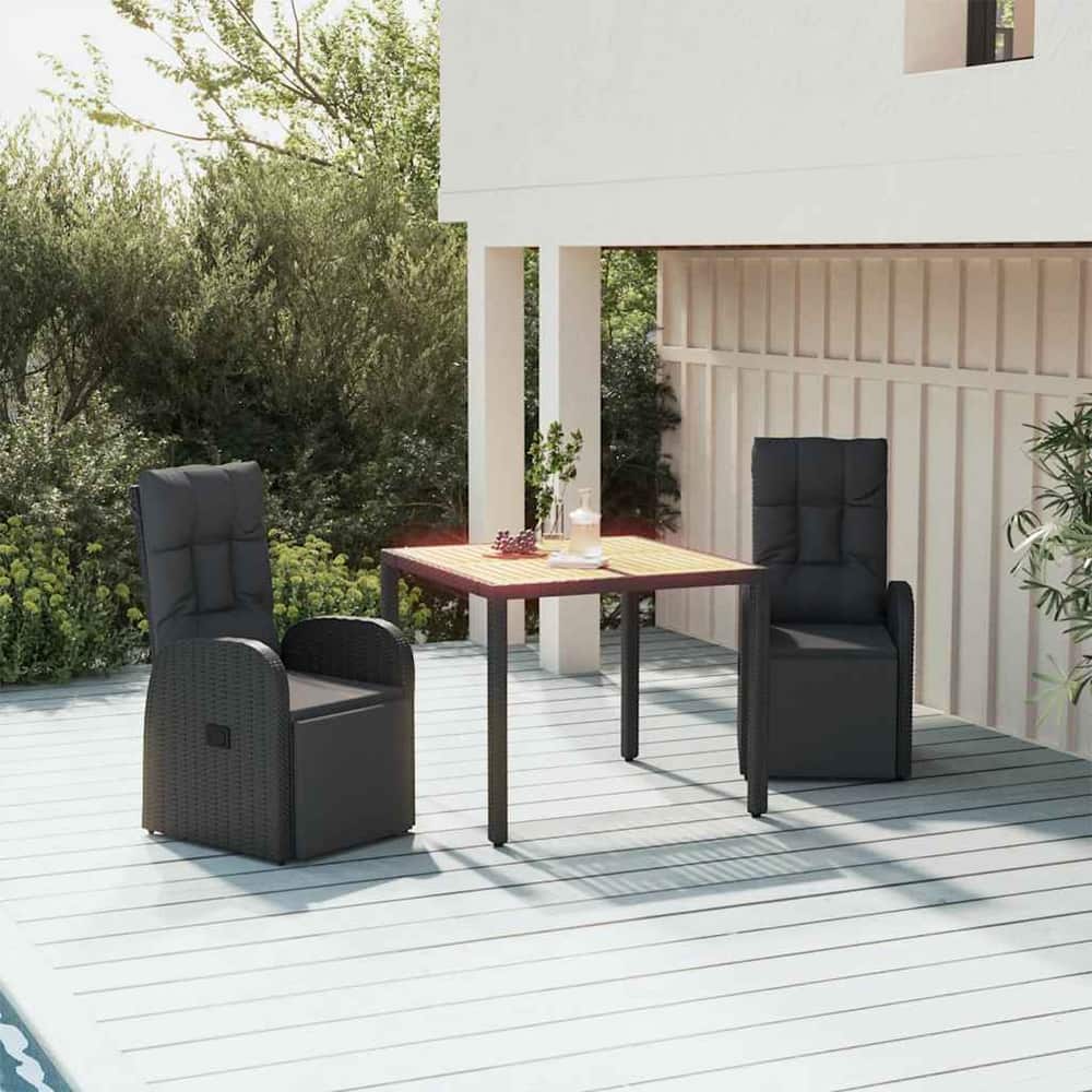 Garden Dining Set Black Poly Rattan&Solid Wood Acacia 90 x 90 x 75 cm 3