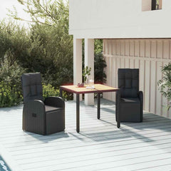 Garden Dining Set Black Poly Rattan&Solid Wood Acacia 90 x 90 x 75 cm 3
