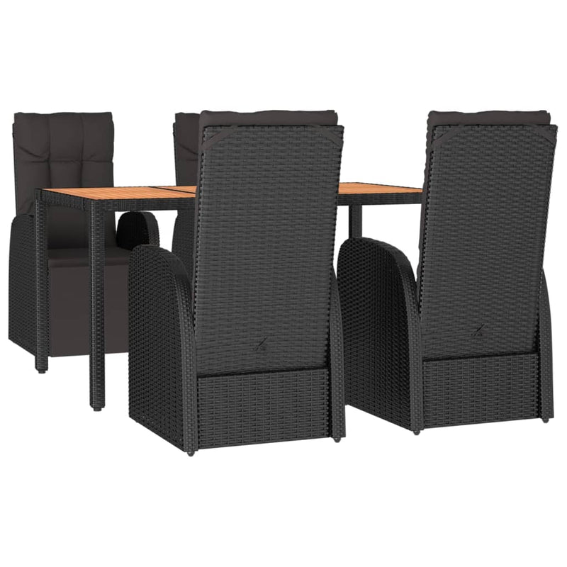 5 Piece Garden Dining Set Black Poly Rattan&Solid Wood Acacia