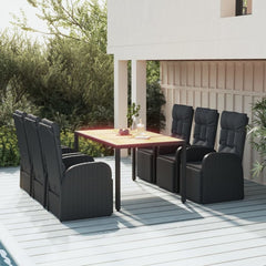 Garden Dining Set Black Poly Rattan&Solid Wood Acacia 150 x 90 x 75 cm 7
