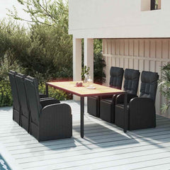Garden Dining Set Black Poly Rattan&Solid Wood Acacia 190 x 90 x 75 cm 7