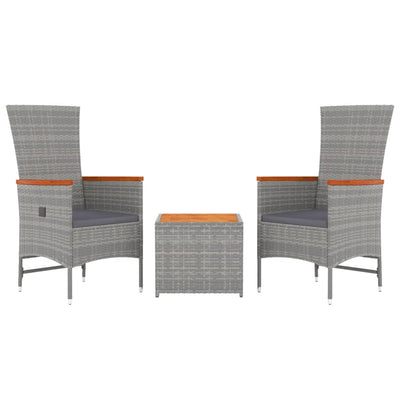 3 Piece Garden Lounge Set Grey Poly Rattan&Solid Wood Acacia