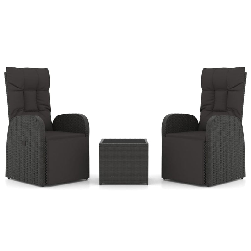 3 Piece Garden Lounge Set Black Poly Rattan&Steel