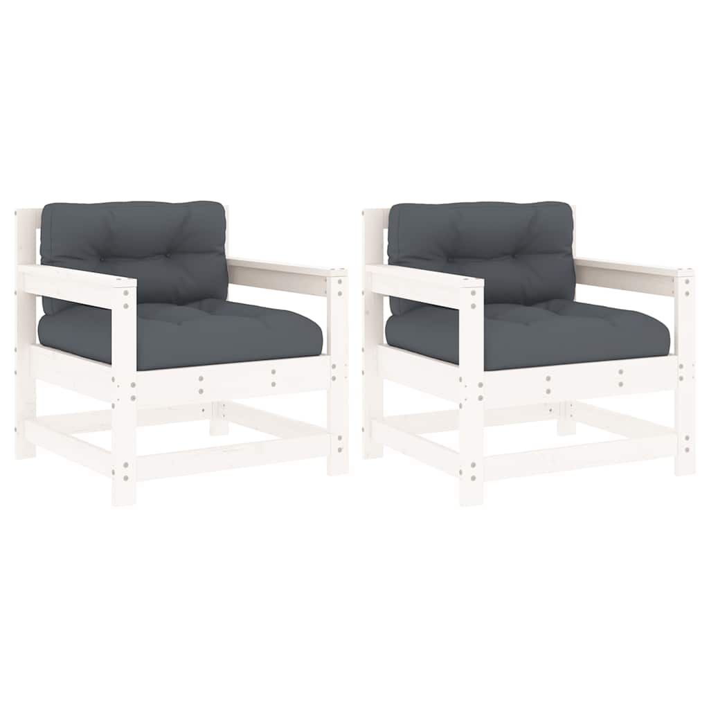 vidaXL Garden Chairs with Cushions 2 pcs White Solid Wood Pine 2
