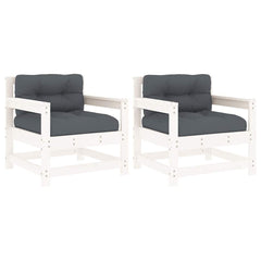 vidaXL Garden Chairs with Cushions 2 pcs White Solid Wood Pine 2