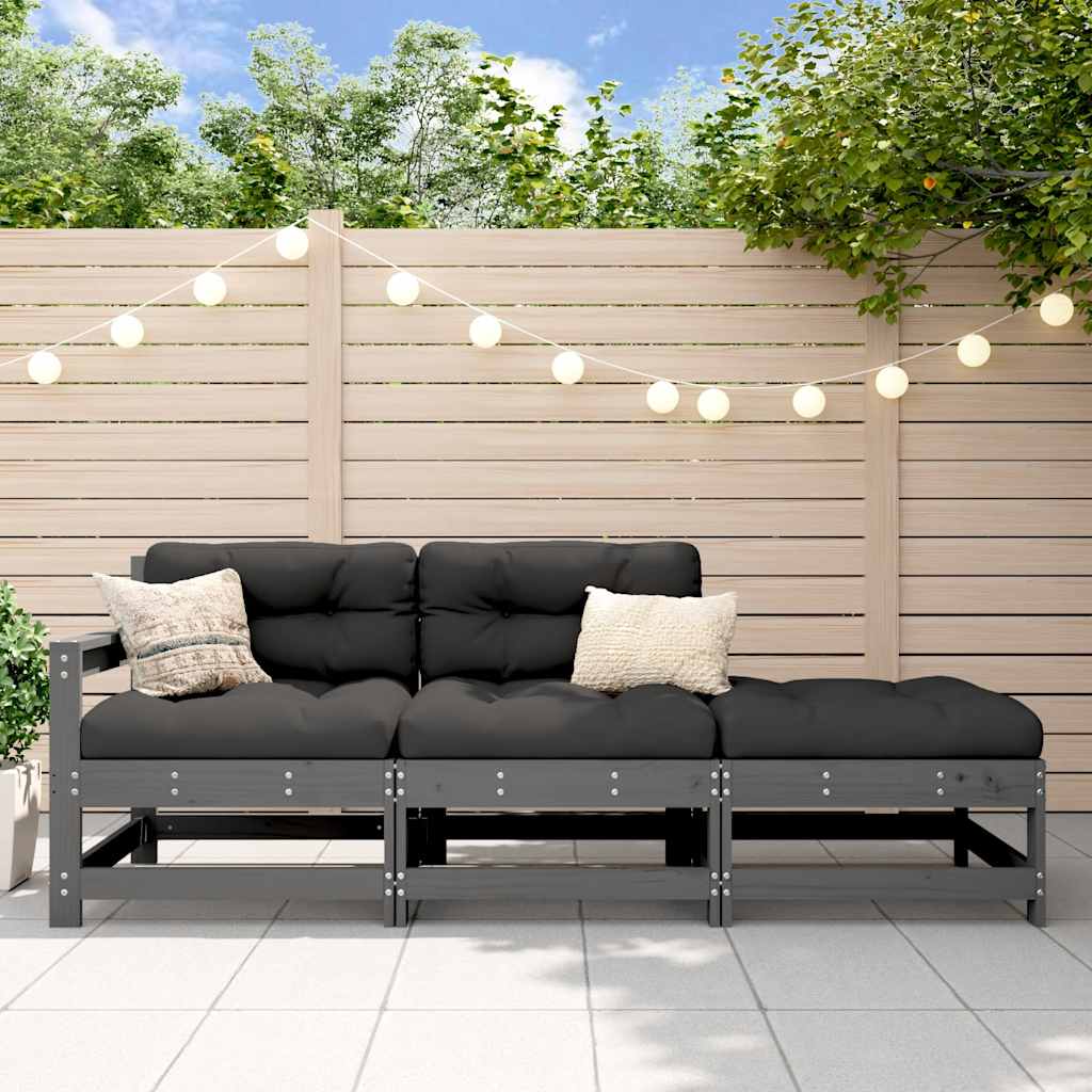 Cushions Grey Solid Wood Pine Grey Pine 3-Seater