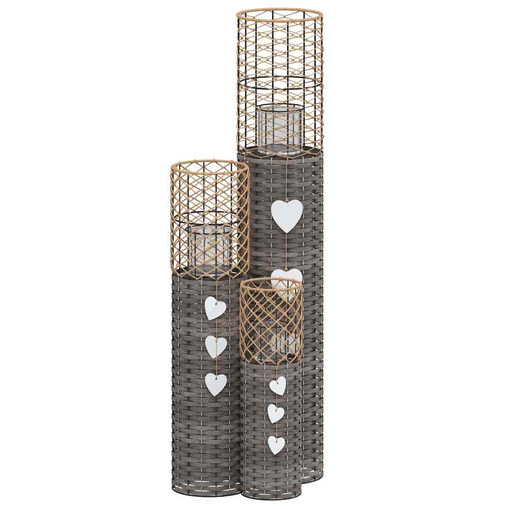 vidaXL Candle Holders 3 pcs Grey Wicker 2