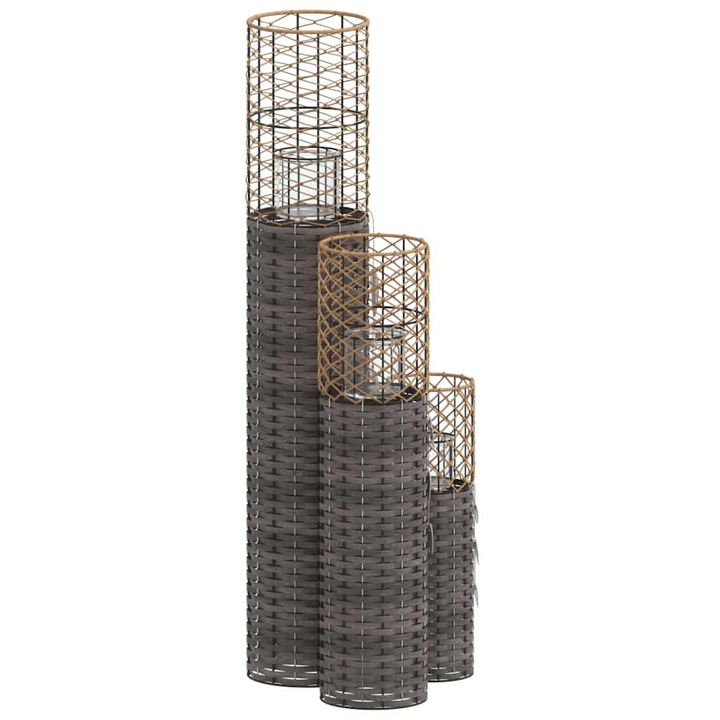 vidaXL Candle Holders 3 pcs Grey Wicker 4