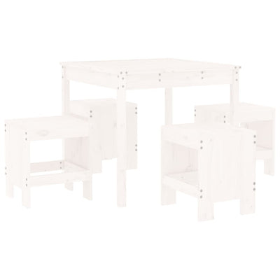 5 Piece Garden Dining Set White Solid Wood Pine