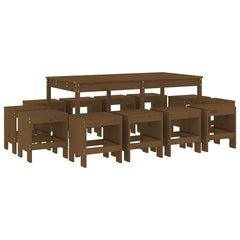 13 Piece Garden Dining Set Solid Wood Pine Honey brown pine