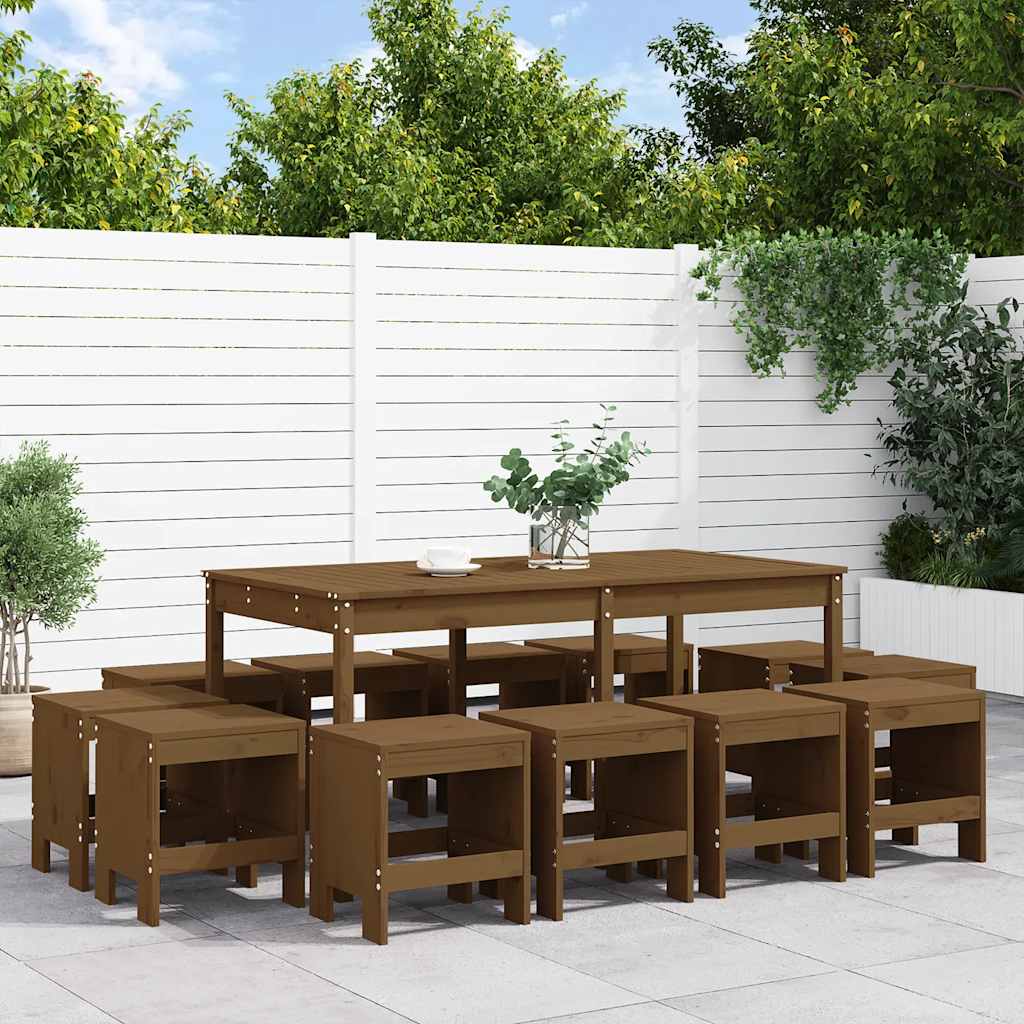 13 Piece Garden Dining Set Solid Wood Pine Honey brown pine