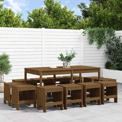 13 Piece Garden Dining Set Solid Wood Pine Honey brown pine