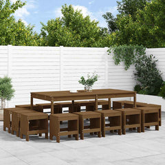 17 Piece Garden Dining Set Solid Wood Pine Honey brown pine
