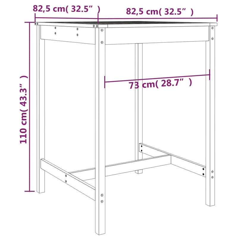 3 Piece Garden Bar Set Black Solid Wood Pine