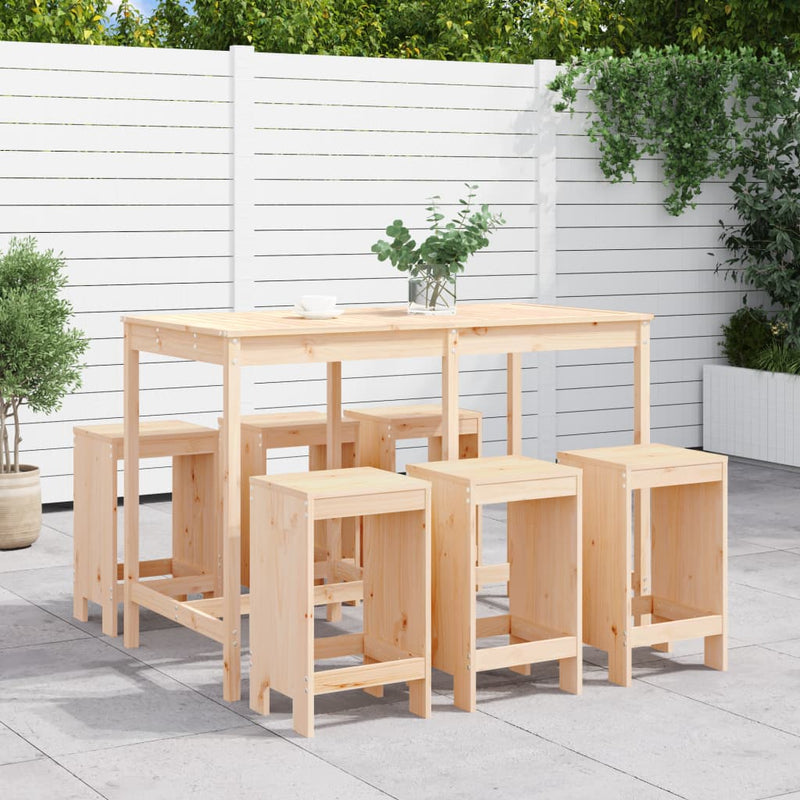 7 Piece Garden Bar Set Solid Wood Pine