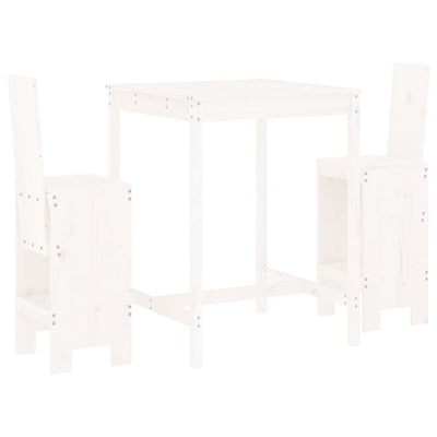 3 Piece Garden Bar Set White Solid Wood Pine