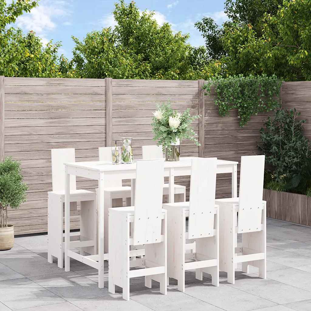 7 Piece Garden Bar Set Solid Wood Pine White pine