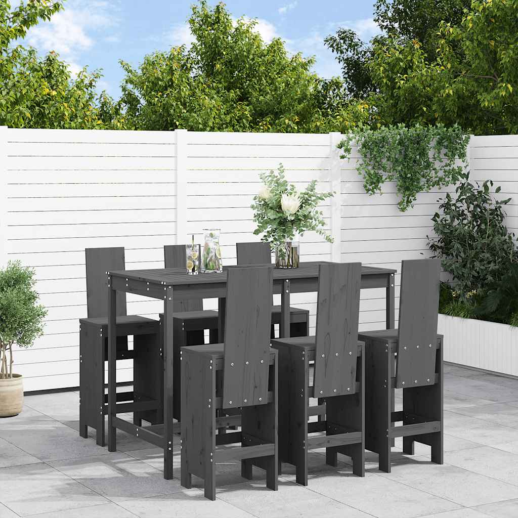 7 Piece Garden Bar Set Solid Wood Pine Grey pine