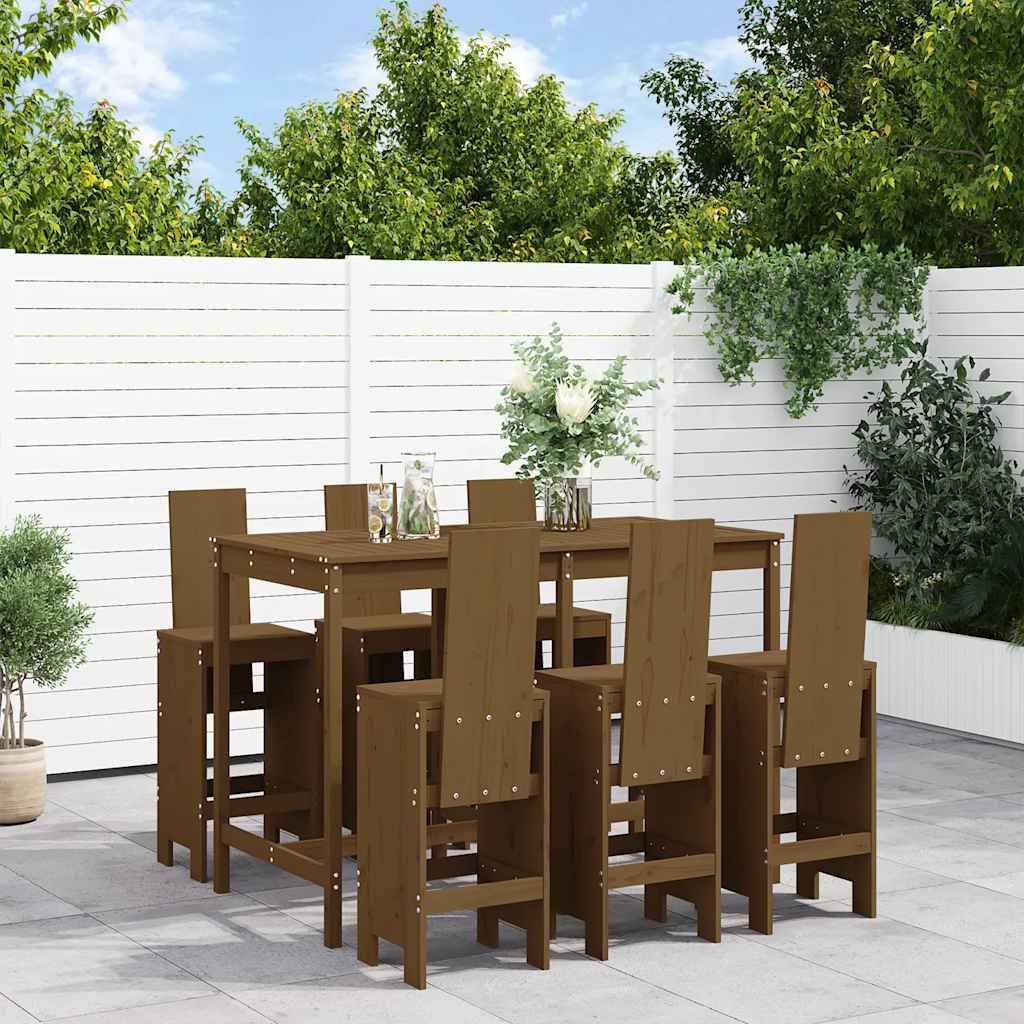 7 Piece Garden Bar Set Solid Wood Pine Honey brown pine