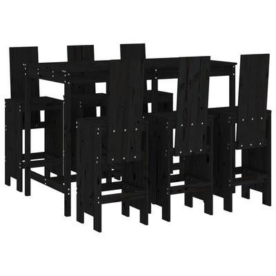 7 Piece Garden Bar Set Black Solid Wood Pine