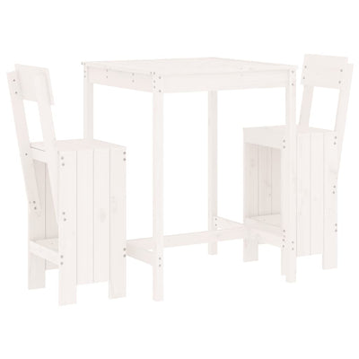 3 Piece Garden Bar Set White Solid Wood Pine