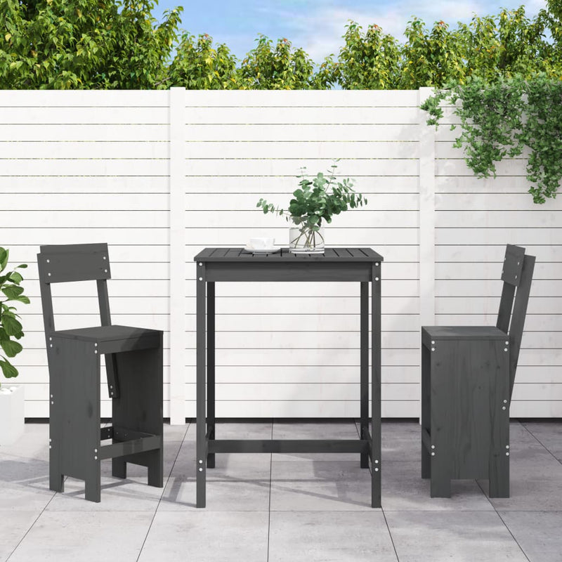 3 Piece Garden Bar Set Grey Solid Wood Pine