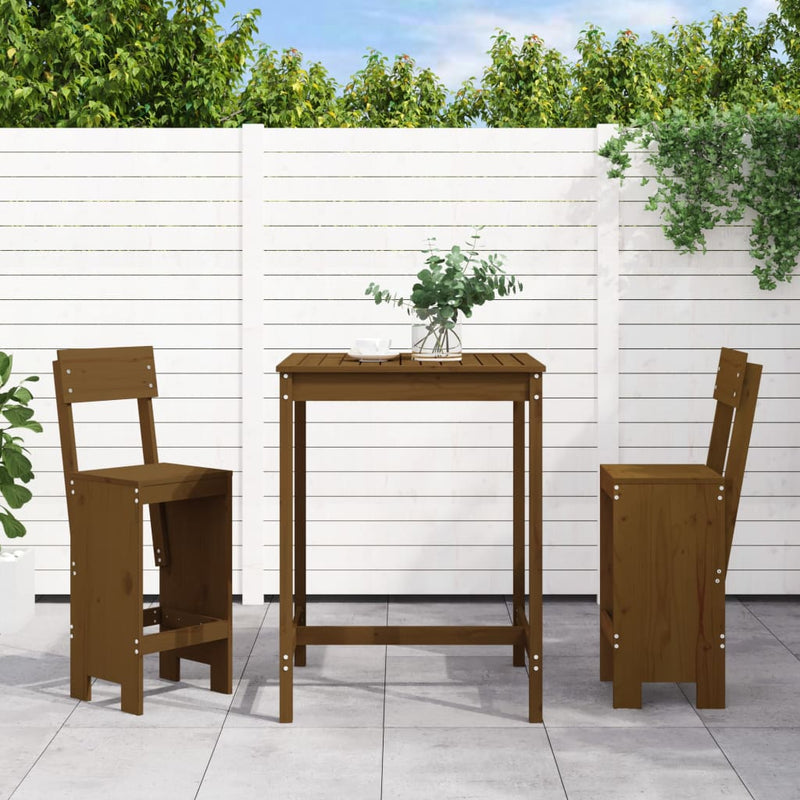 3 Piece Garden Bar Set Honey Brown Solid Wood Pine