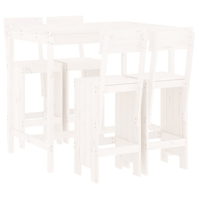 5 Piece Garden Bar Set White Solid Wood Pine