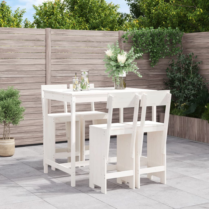 5 Piece Garden Bar Set White Solid Wood Pine