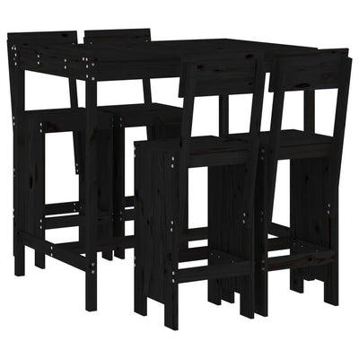 5 Piece Garden Bar Set Black Solid Wood Pine