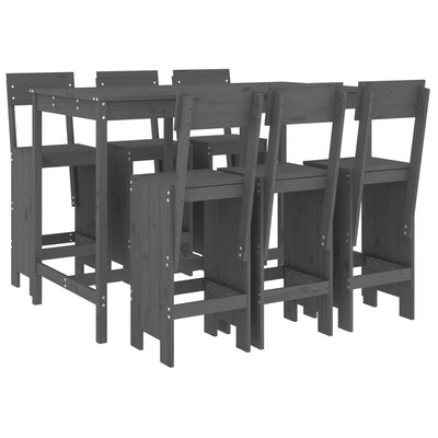 7 Piece Garden Bar Set Grey Solid Wood Pine